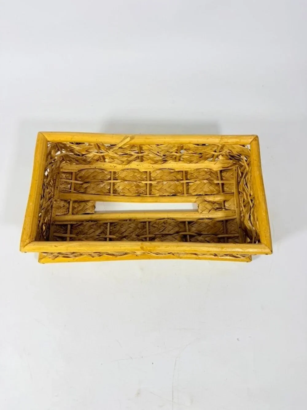 Woven Wicker Rattan Tissue Rectangle Box Cover Vintage Bathroom Decor